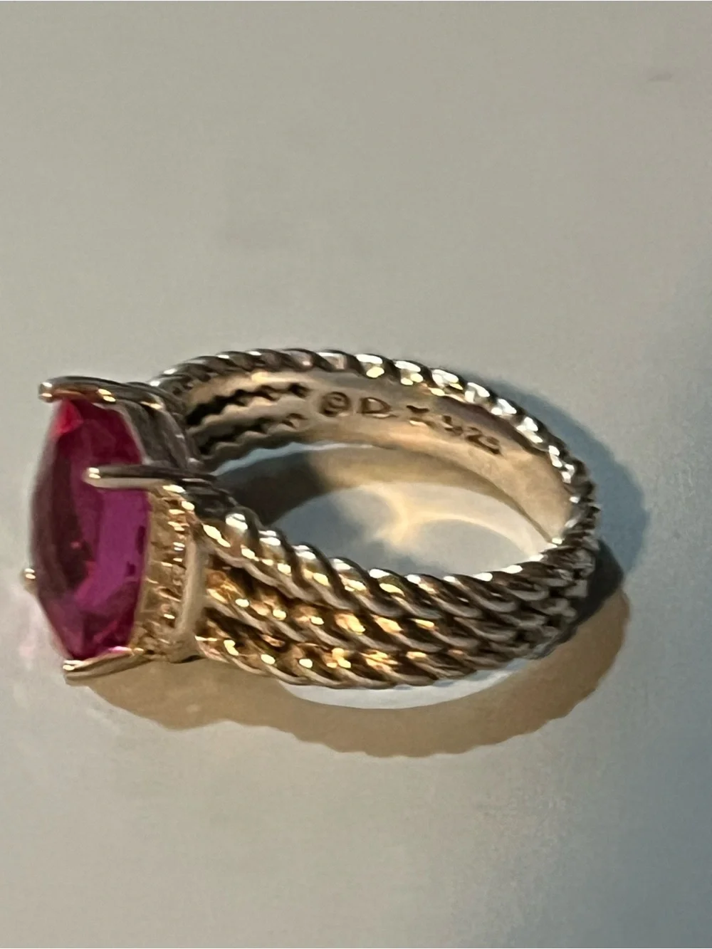 David Yurman Sterling Silver Petite Pink Tourmaline Diamond Wheaton Ring Size 6